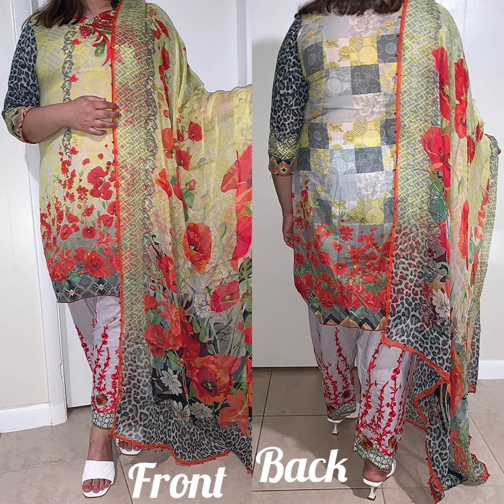 3 piece lawn suit| Pakistani/Indian Shalwar Kameez